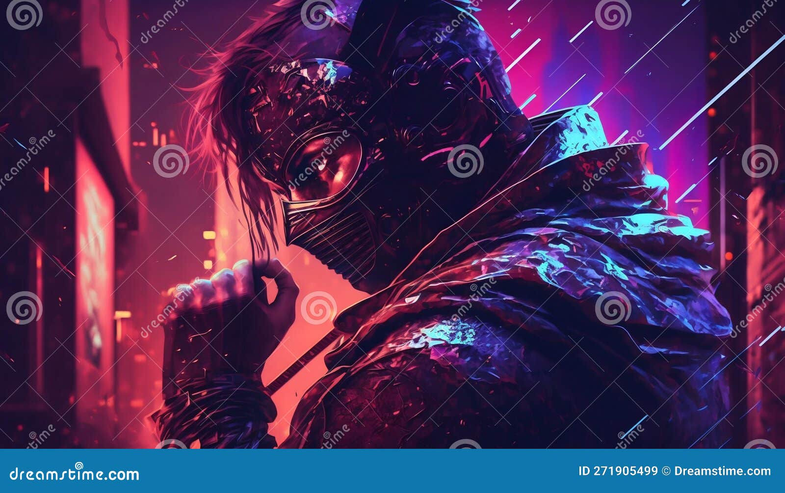 Wallpaper #Fe8FTZMBMN-XEVvVuT-n15 Shadow Warrior Cyberpunk Ninja Generative AI Stock Illustration