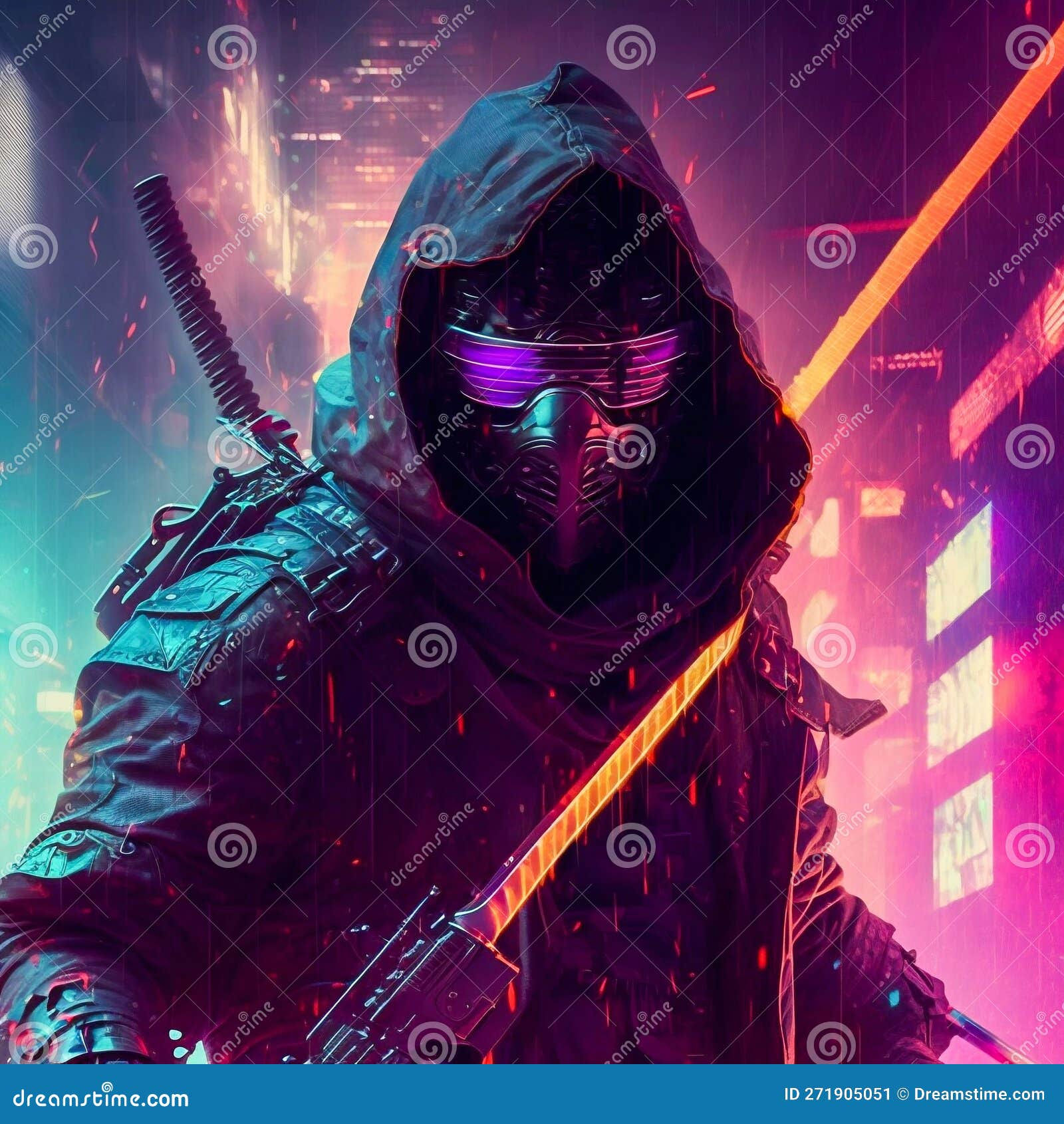 Wallpaper #Fe8FTZMBMN-XEVvVuT-n37 Cyberpunk Warrior Woman Fist Fight in Neon Vapor Stock Photo