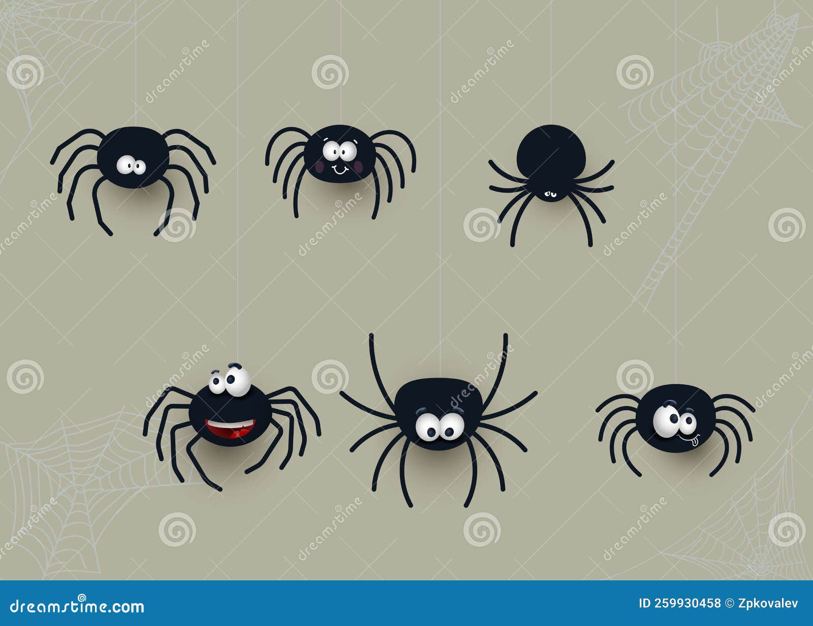 Wallpaper #32cVEZMBSpphPi3-sfVC210 Set of Cute Spiders with Cobwebs Cartoon Style for Halloween Black