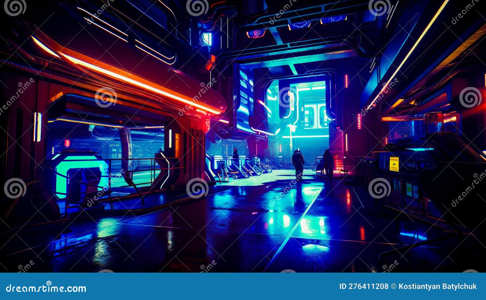 Wallpaper #JWeN-JIBSpphPi3-Nooi194 Sci Fi Room with Neon Lights and Man Standing in the Doorway