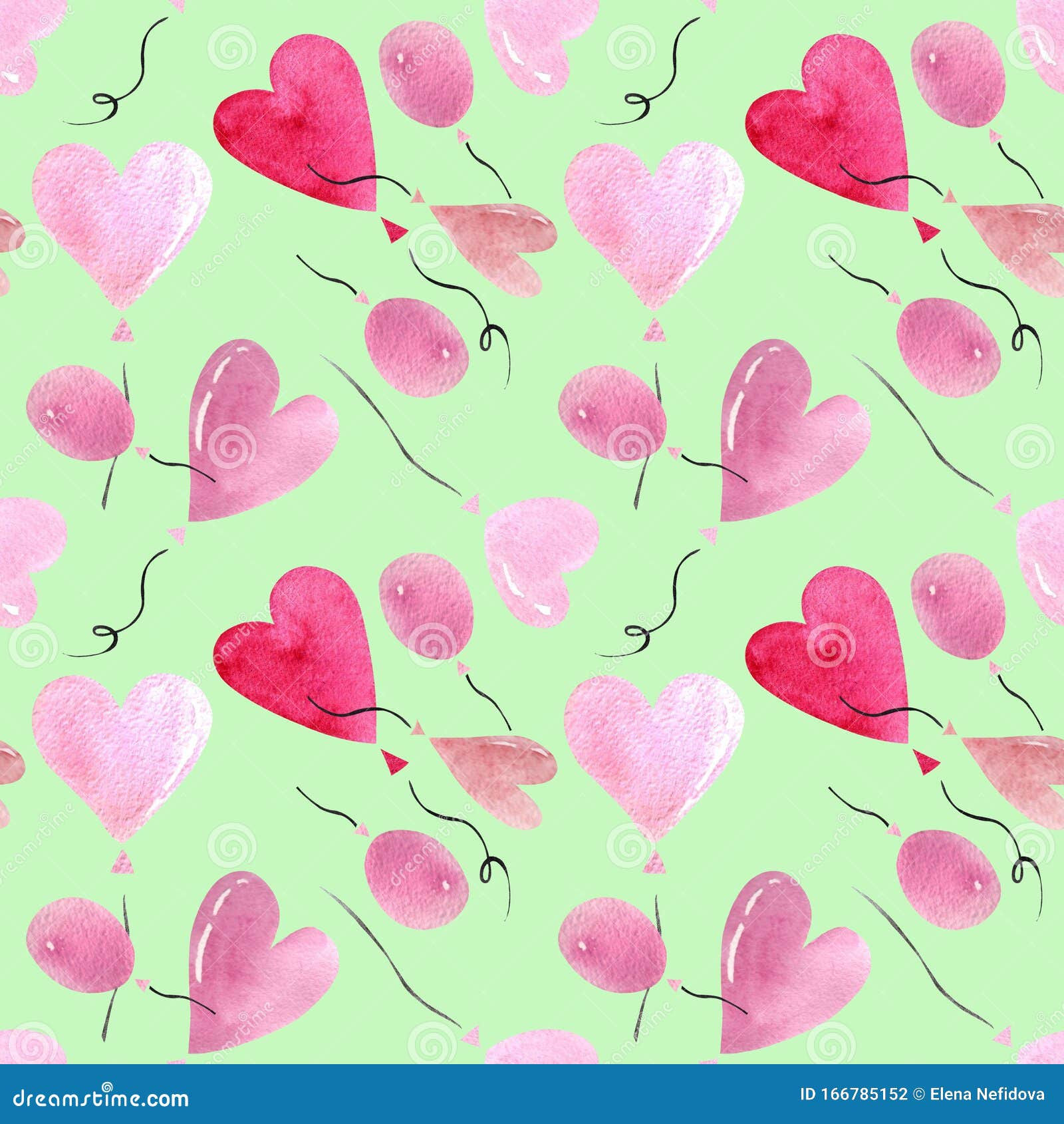 Wallpaper #Tmd395IBSpphPi3-tobx306 Seamless Pattern with Heart Shaped Balloon on Green Background