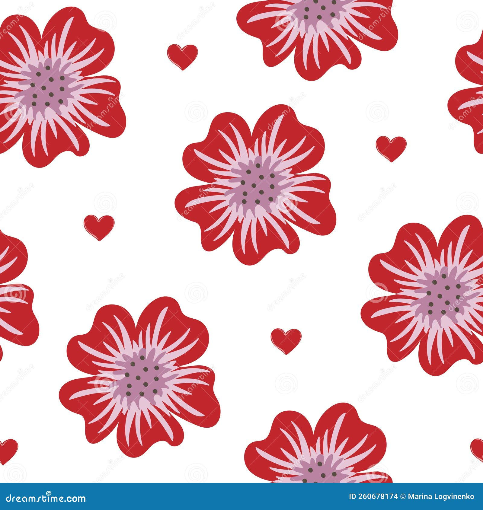 Wallpaper #Tmd395IBSpphPi3-tobx411 Seamless Pattern of Flowers and Hearts on White Background Stock Vector