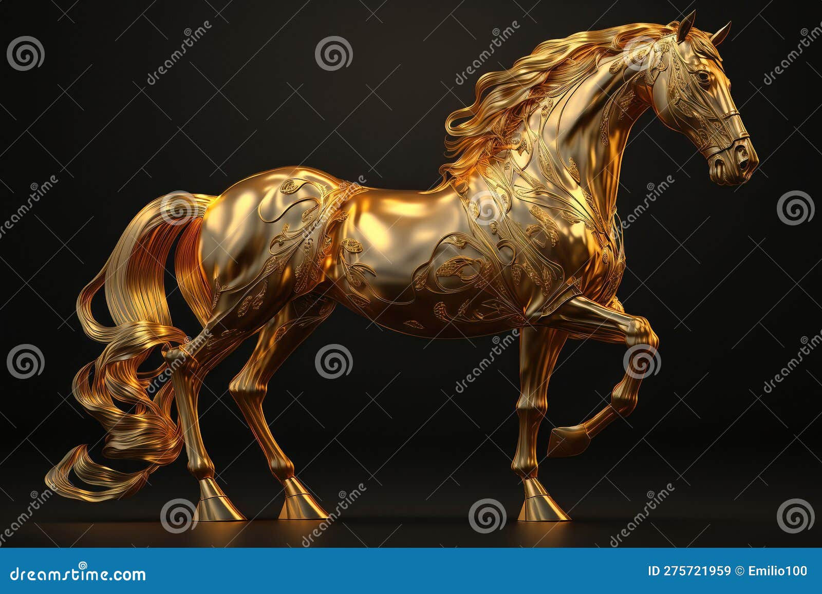 Wallpaper #bWfaEpMBSpphPi3-4_0h352 Golden Horse on Black Background Fantasy Illustration Generated by AI