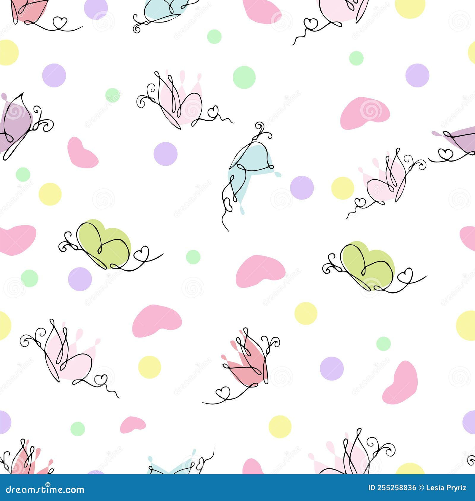 Wallpaper #tGeU55IBSpphPi3-kjik273 Gentle Cheerful Seamless Pattern of Butterflies Hearts in Pastel