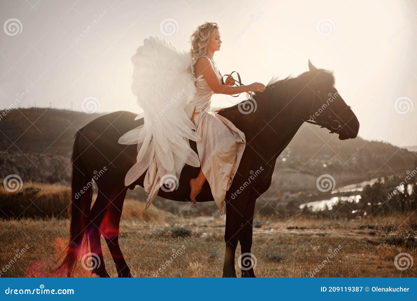 Wallpaper #8h2ULJMBlOZrFDOkIMqE11 A Girl on a Horse with White Angel Wings at a Horse Stock Image Image
