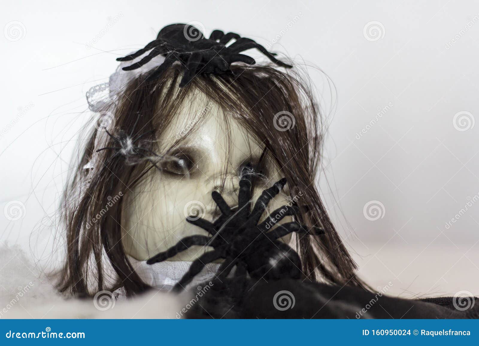 Wallpaper #JfQuOpMBKFX8bn3rLXjG49 Ghostly Doll with Spiders Halloween Theme Stock Photo Image of