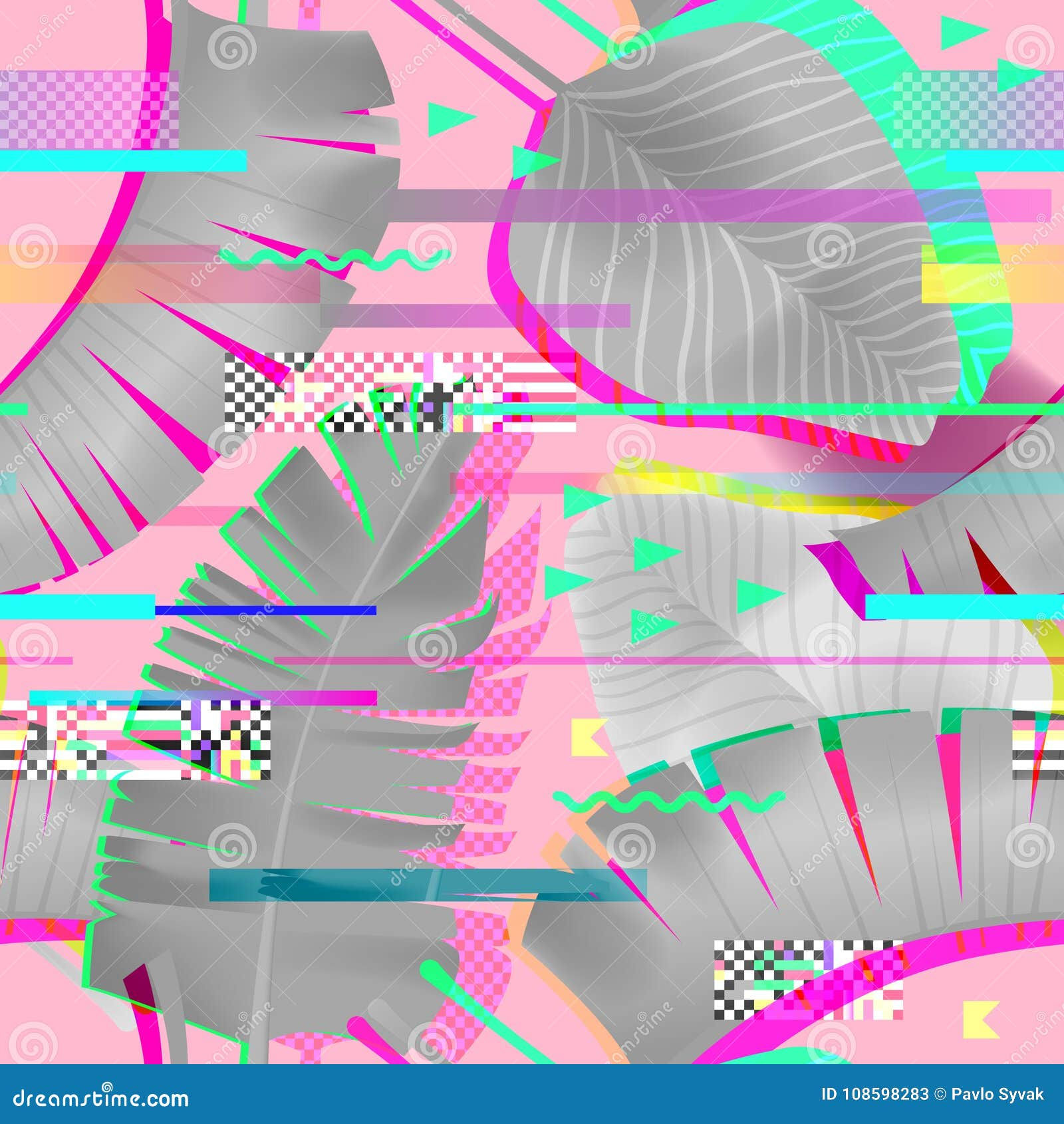 Wallpaper #3mdcE5MBSpphPi3-X_-p388 Glitch Effect Seamless Pattern with Tropical Elements Cyberpunk Urban