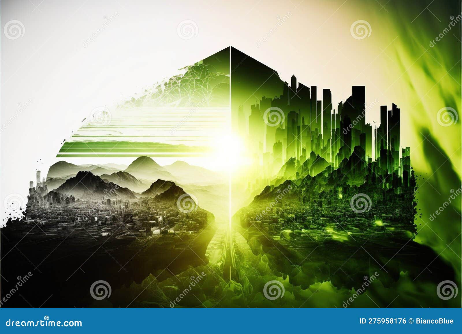 Wallpaper #d2c4EZMBSpphPi3-OPZ1315 Green Modern Cityscape in Abstract Art with Forest Double Exposure