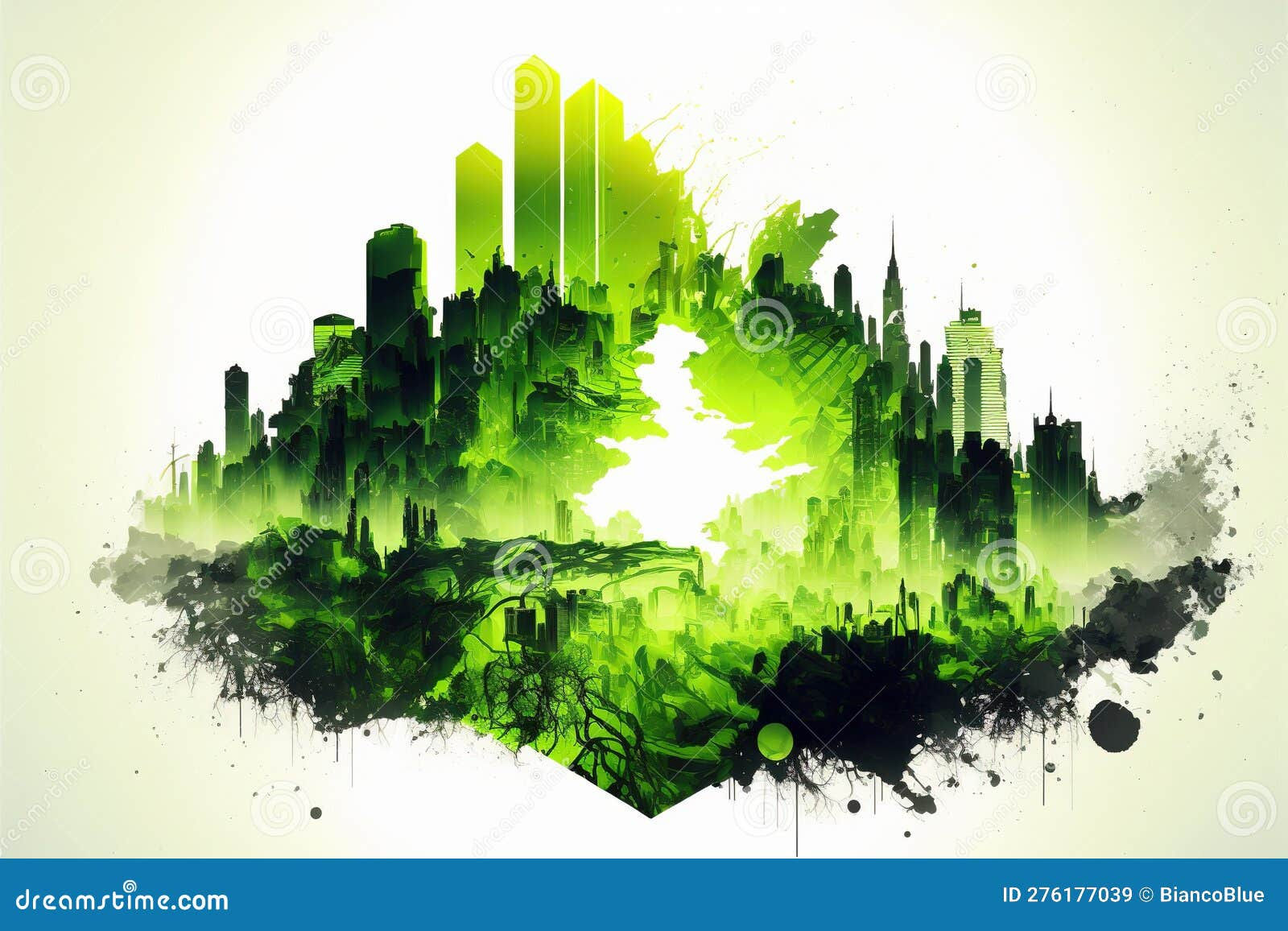 Wallpaper #d2c4EZMBSpphPi3-OPZ1359 Green Modern Cityscape in Abstract Art with Forest Double Exposure