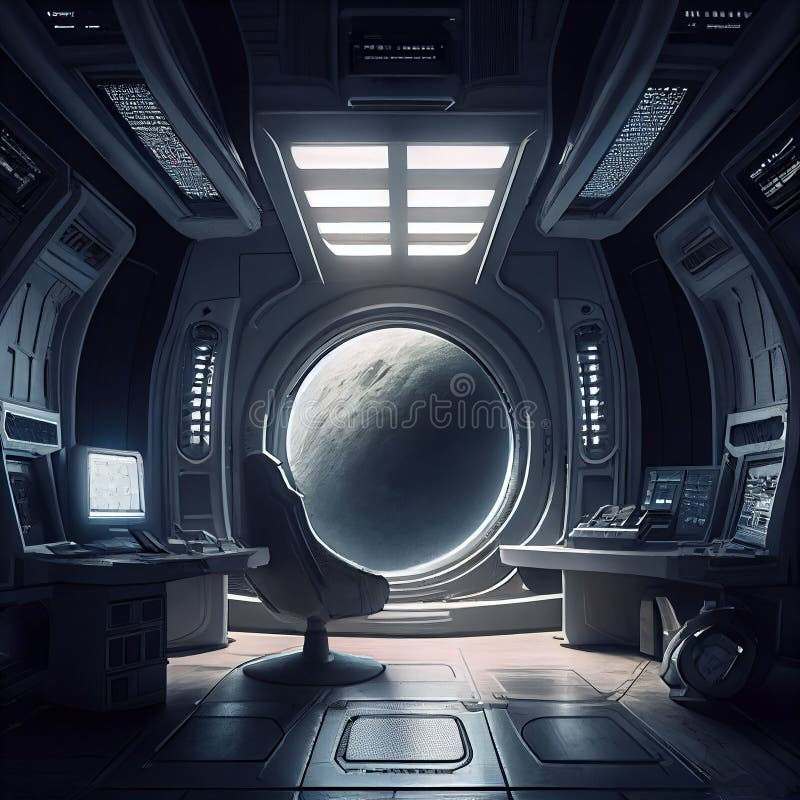 Wallpaper #r7gj2JIBJvJKYCmEhOZY74 Spaceship Interior Dark Futuristic Control Room Generative AI Stock