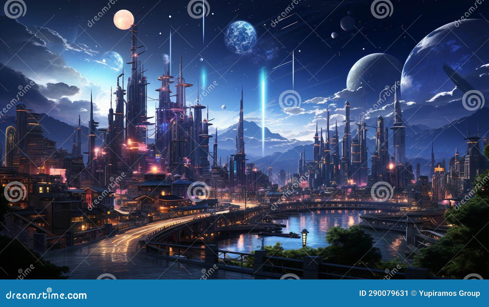 Wallpaper #n0JmPZMBOBpx0NhmrsSo163 Futuristic City Skyline Glows with Illuminated Skyscrapers at Night