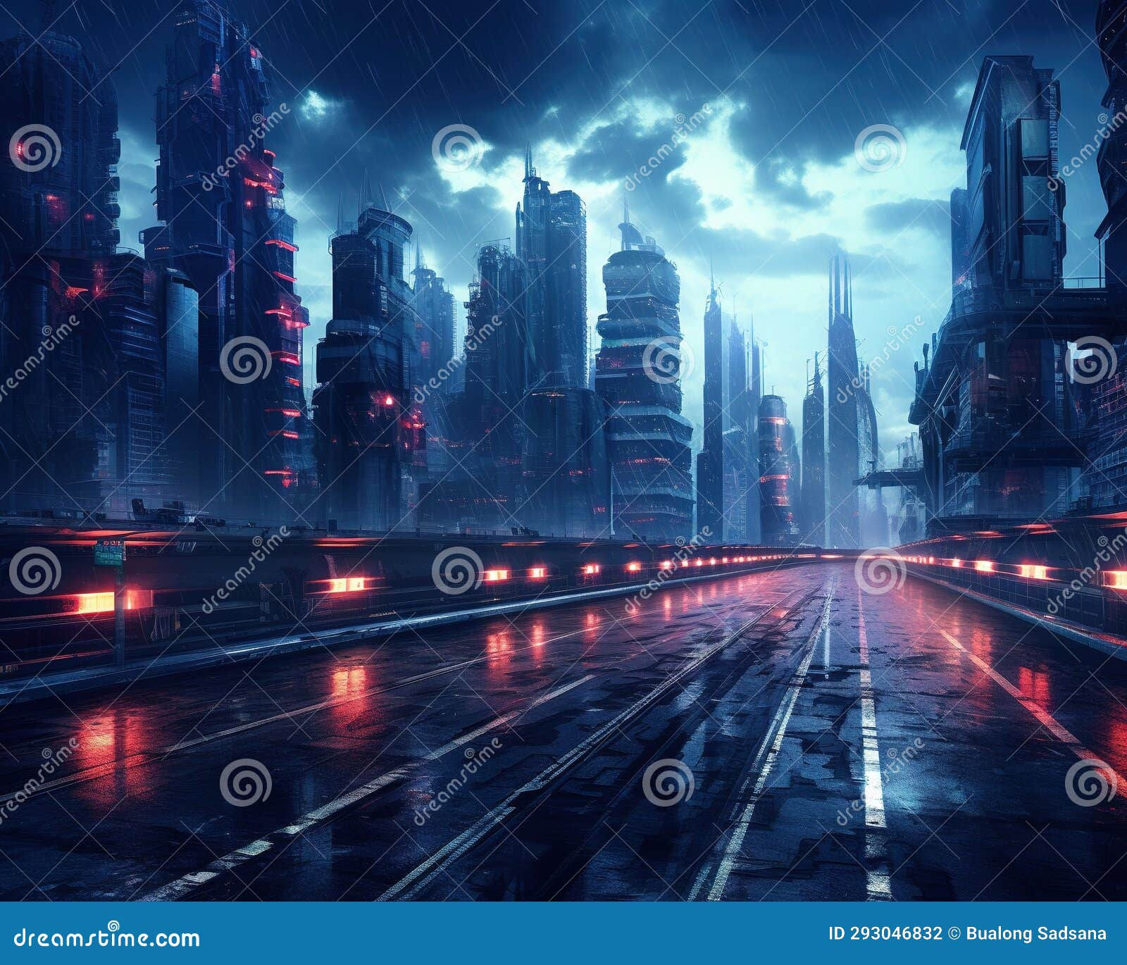 Wallpaper #5WeV7JIBSpphPi3-_1Po127 Futuristic Cyberpunk Streets and Buildings Have a Light and Fog