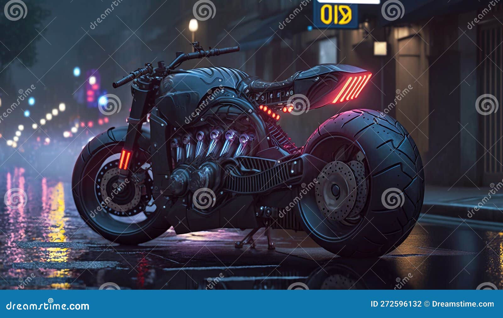 Wallpaper #3mf565IBSpphPi3-3E9y207 Futuristic Bike in Cyber City Sports Cyberpunk Motorcycle Generative