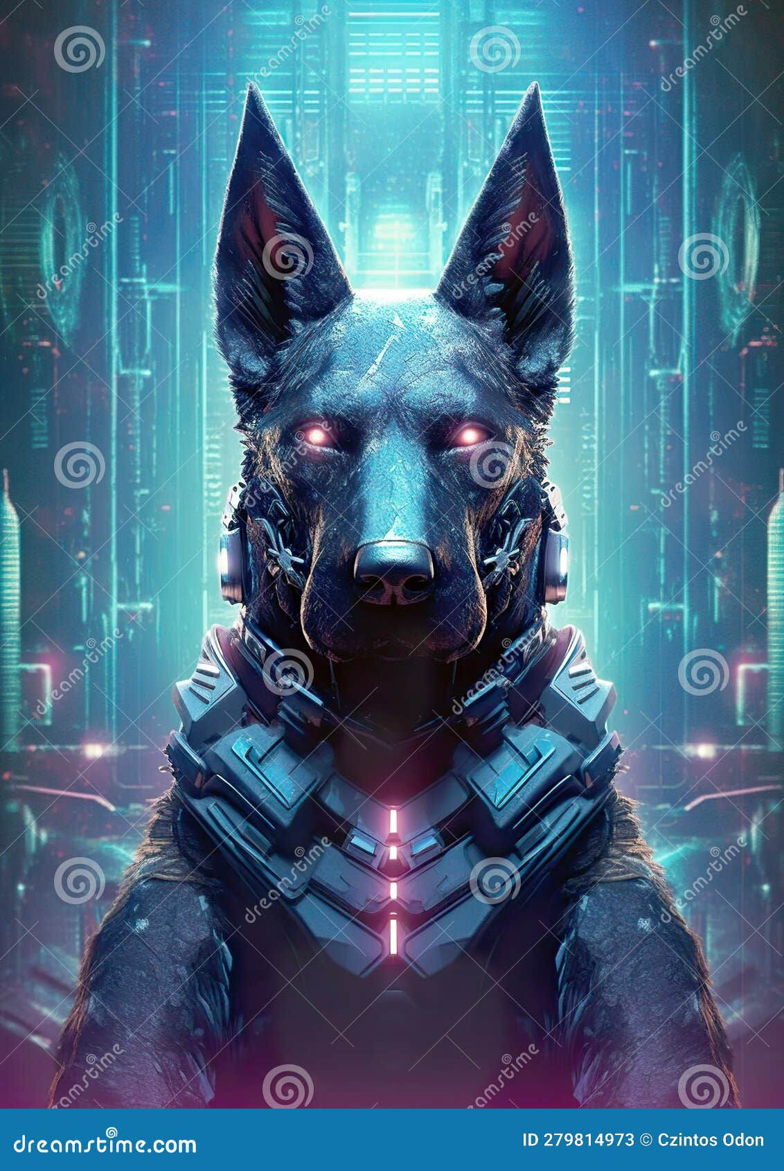 Wallpaper #WGh6GZMBSpphPi3-IxeB337 Futuristic Cybernetic Canine with Neon Enhancements Navigating a