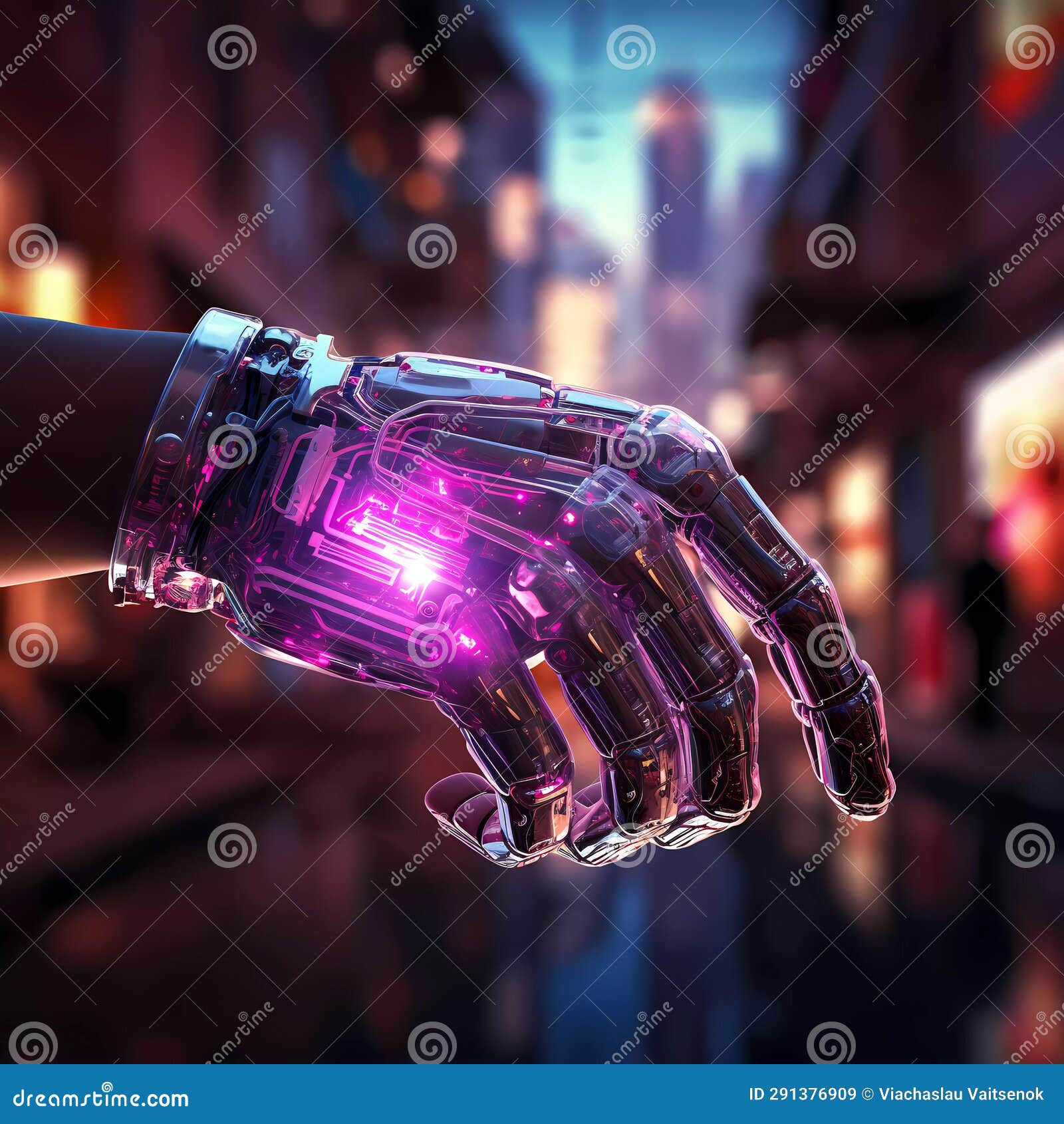 Wallpaper #TmcI-JIBSpphPi3-B4hd0 Futuristic Cybernetic Robotic Hand in Cyberpunk Style Stock