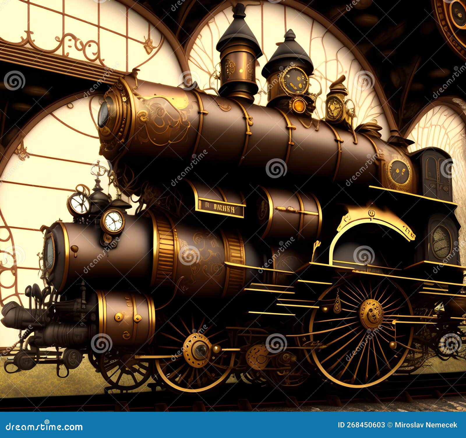 Wallpaper #xqU8MpMB0vj5YdARJtON113 Fantasy Train in Steampunk Style Generative AI Illustration Stock