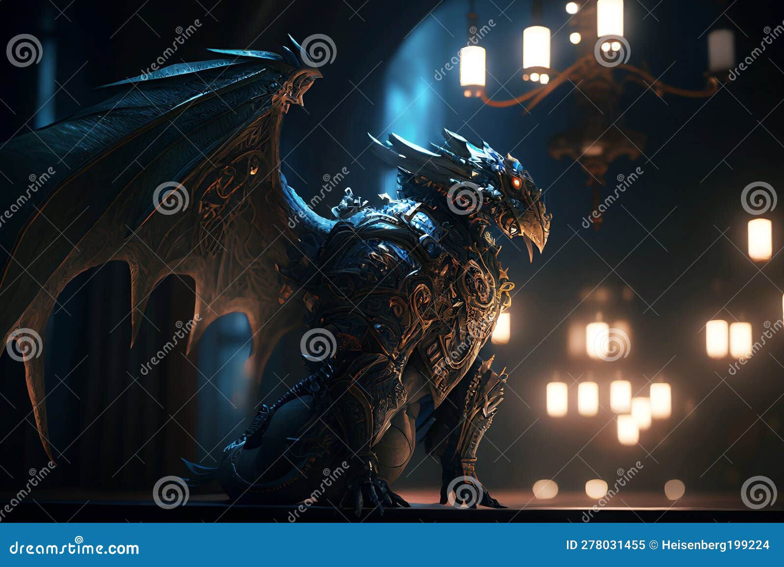 Wallpaper #MGh_F5MBSpphPi3-Ow_u170 Futuristic Steampunk Dragon with Detailed Armor Digital Art Stock