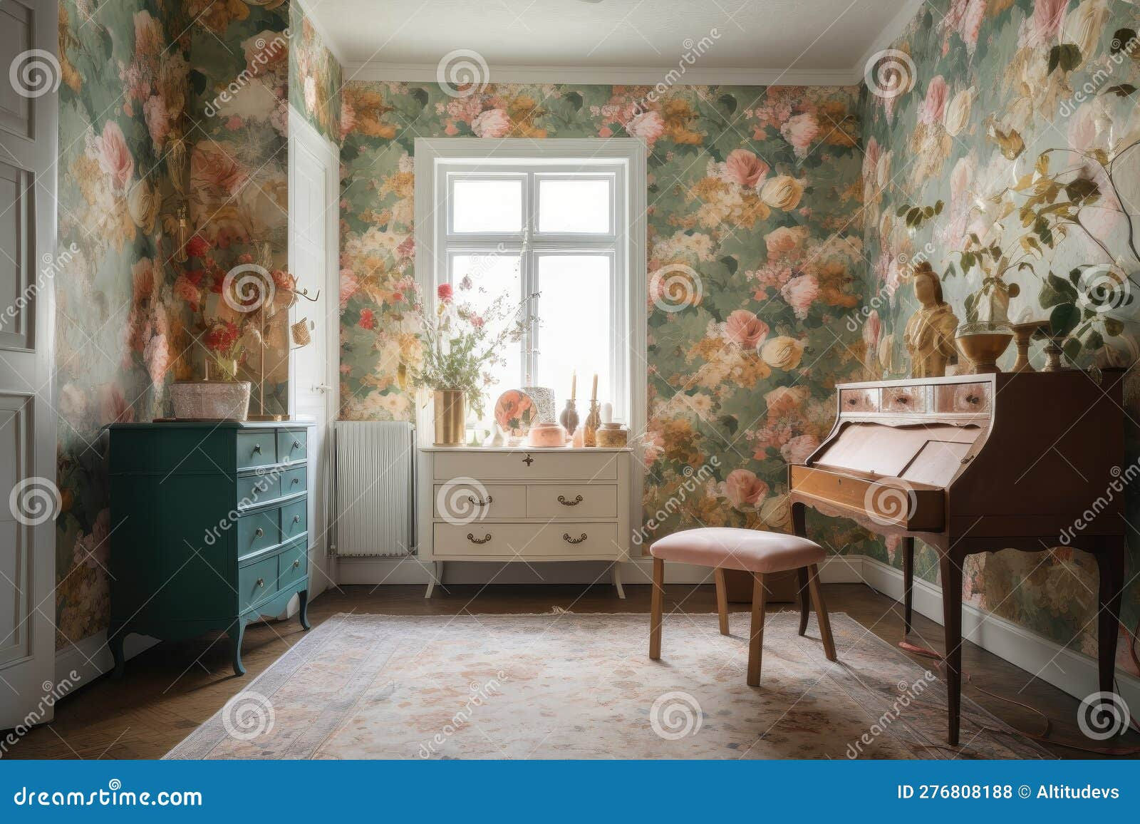 Wallpaper #c6067 Download Flower Tree Car House Retro Vintage Artistic Painting HD Wallpaper