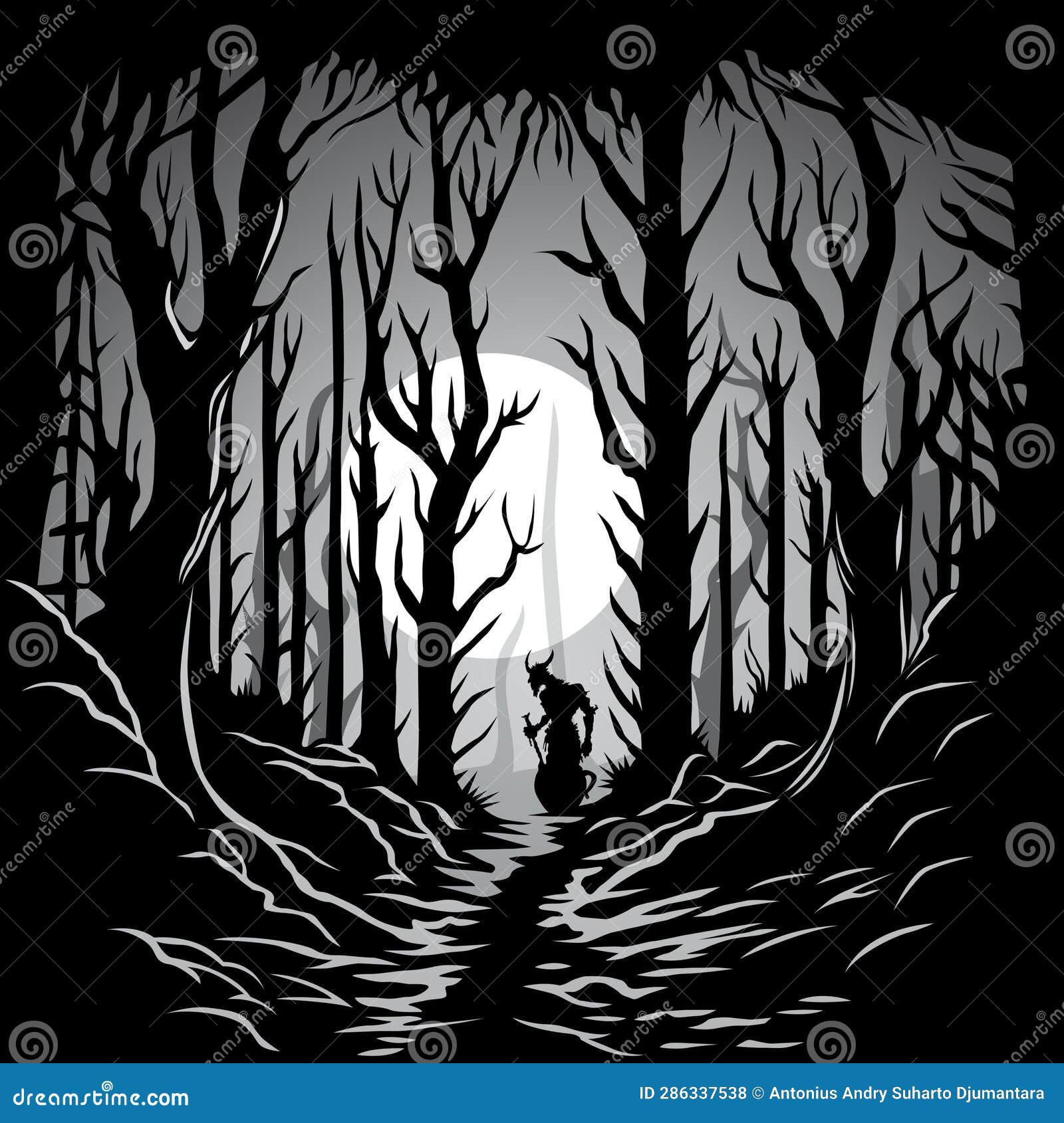 Wallpaper #gXfEJ5MB-pgBXx60hqcW358 Fantasy Black and White Dark Forest Vector Illustration Stock Vector