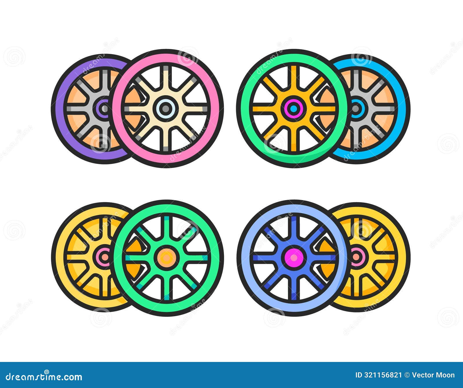 Wallpaper #yWi3HpMBSpphPi3-nSkH152 Four Colorful Car Alloy Wheels Vector Illustration Isolated White