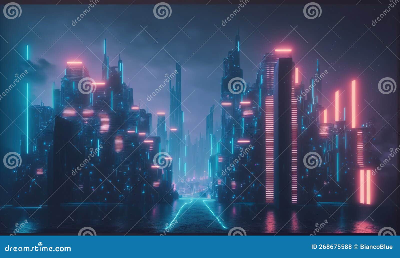 Wallpaper #Y-pfV5MBlwTYPL18OhG259 Futuristic City with Neon Light Illuminated the Fictional City Street