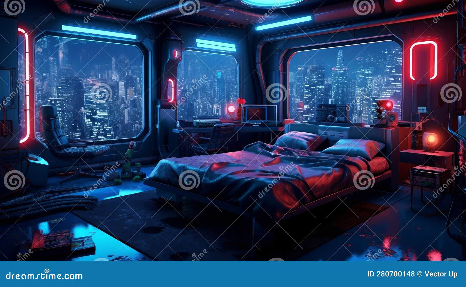 Wallpaper #tCwxSpMB0E1QgA7wY_W6152 Futuristic Guy Room in Cyberpunk Dystopia Generative AI Stock