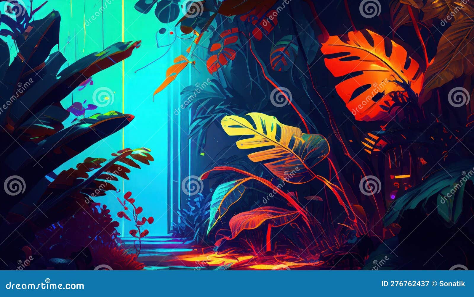 Wallpaper #FnSKwY4B_8f4nGFaRW609 Futuristic Jungle in Neon Cyberpunk Style by Generative AI Stock