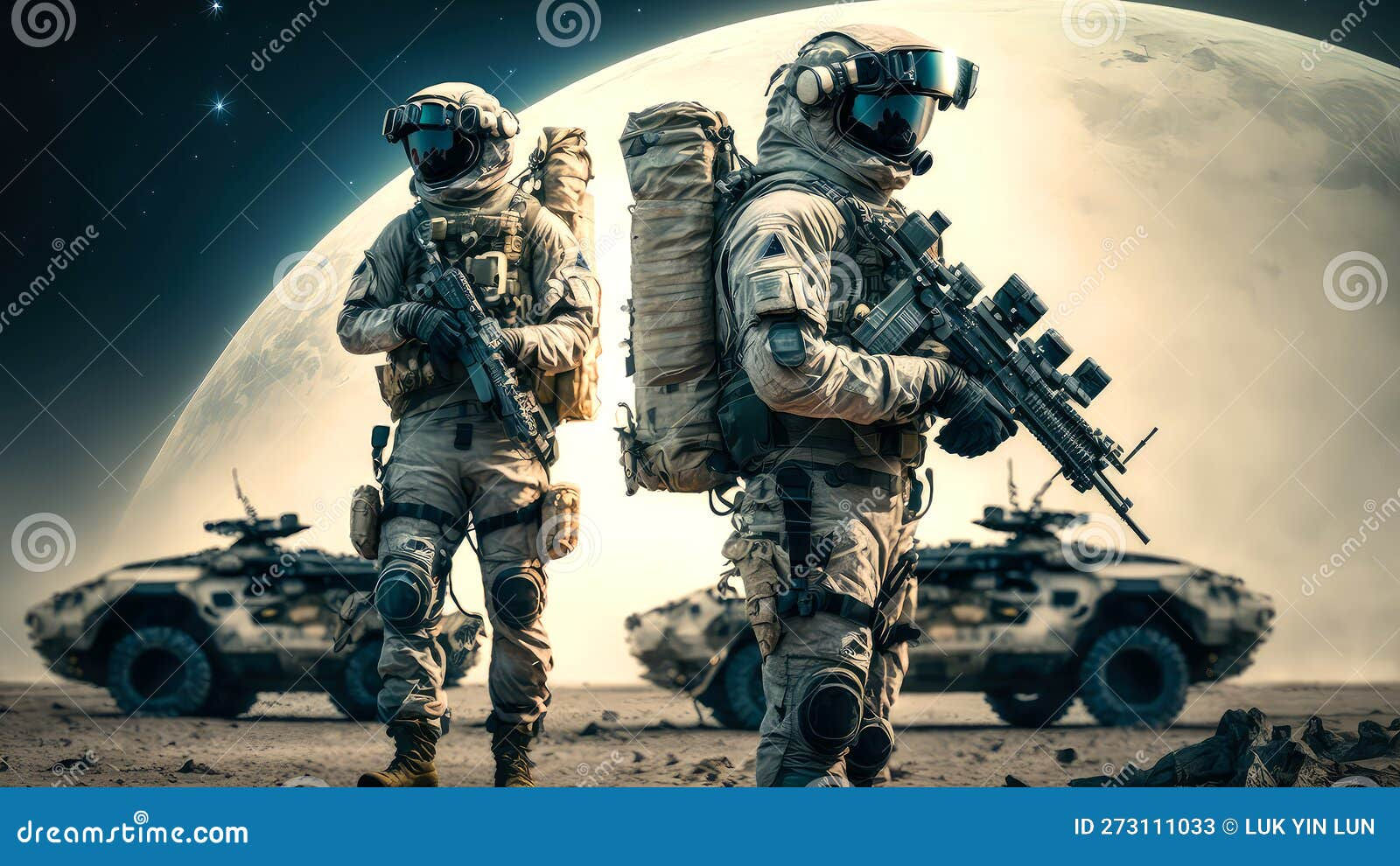 Wallpaper #QGhLG5MBSpphPi3-Ox8V160 Futuristic Space Army with Soldiers and Vehicles on Moon AI Generated