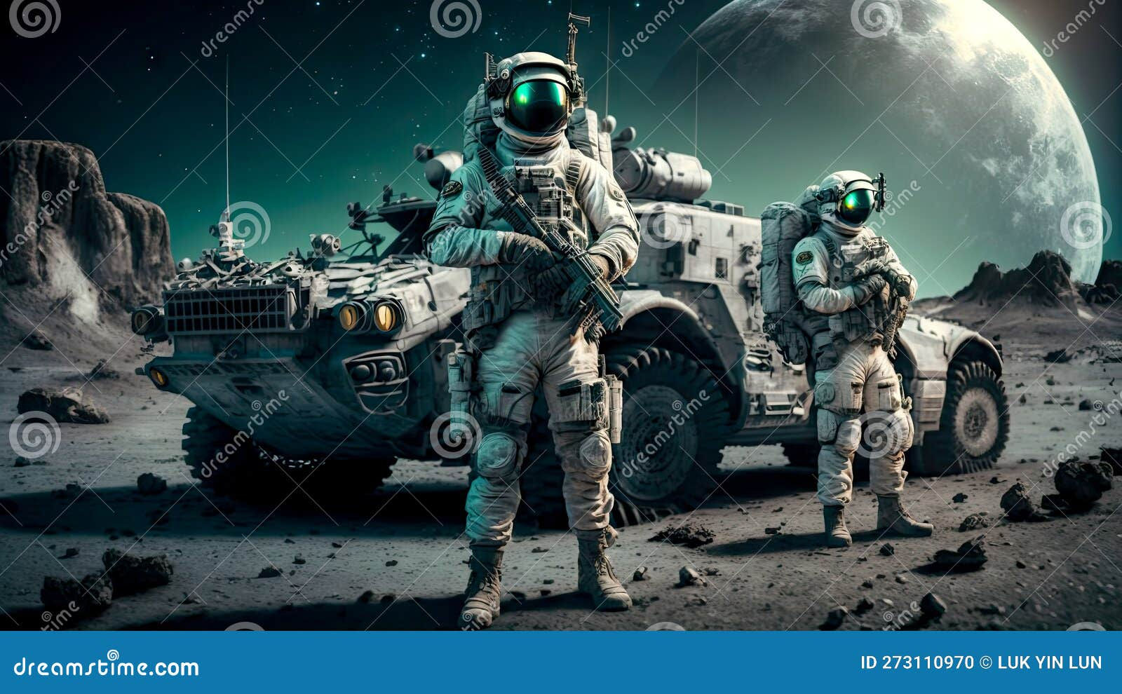 Wallpaper #QGhLG5MBSpphPi3-Ox8V138 Futuristic Space Army with Soldiers and Vehicles on Moon AI Generated