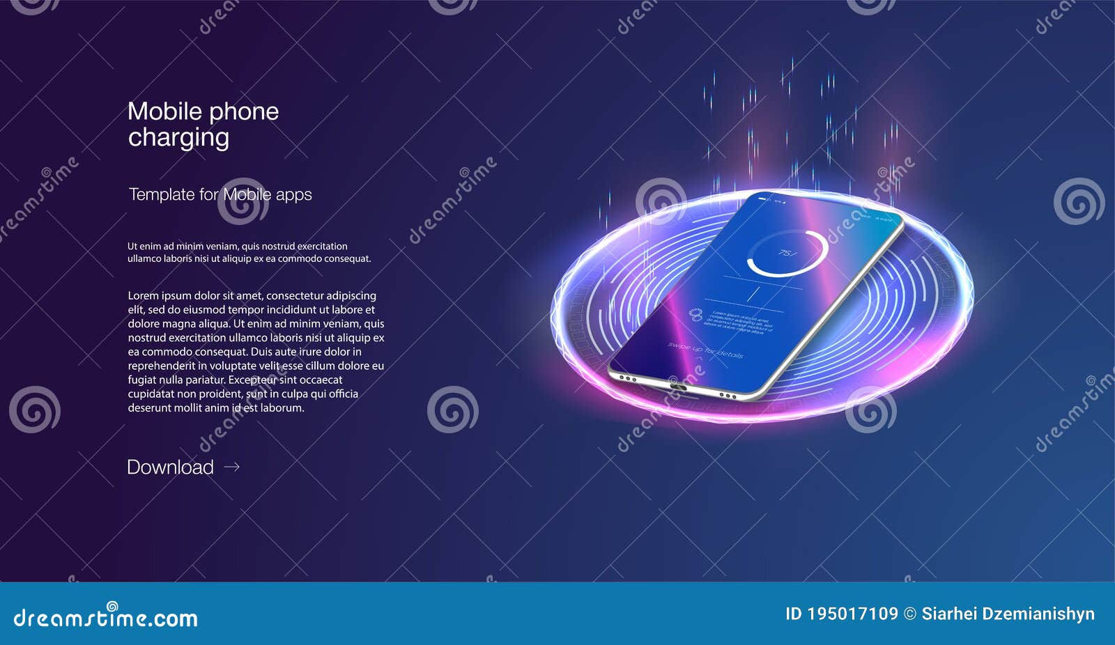Wallpaper #zmfP-5IBSpphPi3-dpXT65 Futuristic Phone is Charged Wirelessly on a Blue Background Stock