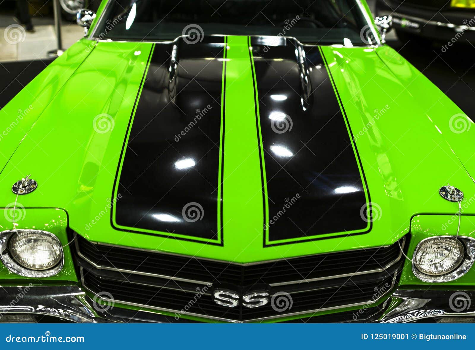 Wallpaper #LGd-CZMBSpphPi3-YNCW47 Front View of a Green Great Retro American Muscle Car Chevrolet Camaro