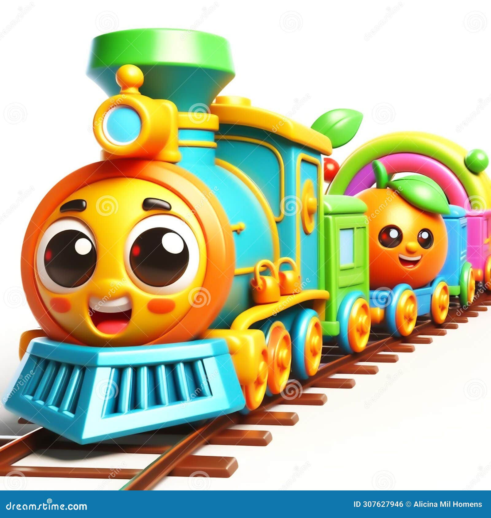 Wallpaper #xqU8MpMB0vj5YdARJtON198 Funny Train Cartoon with Colorful Carriages AI Generated Stock