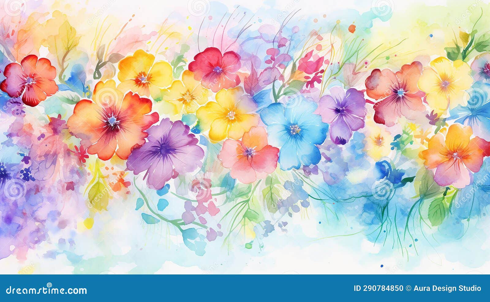 Wallpaper #fmcp65IBSpphPi3-I0r2177 Floral Blot Watercolor Rainbow Color Painting Horizontal Background
