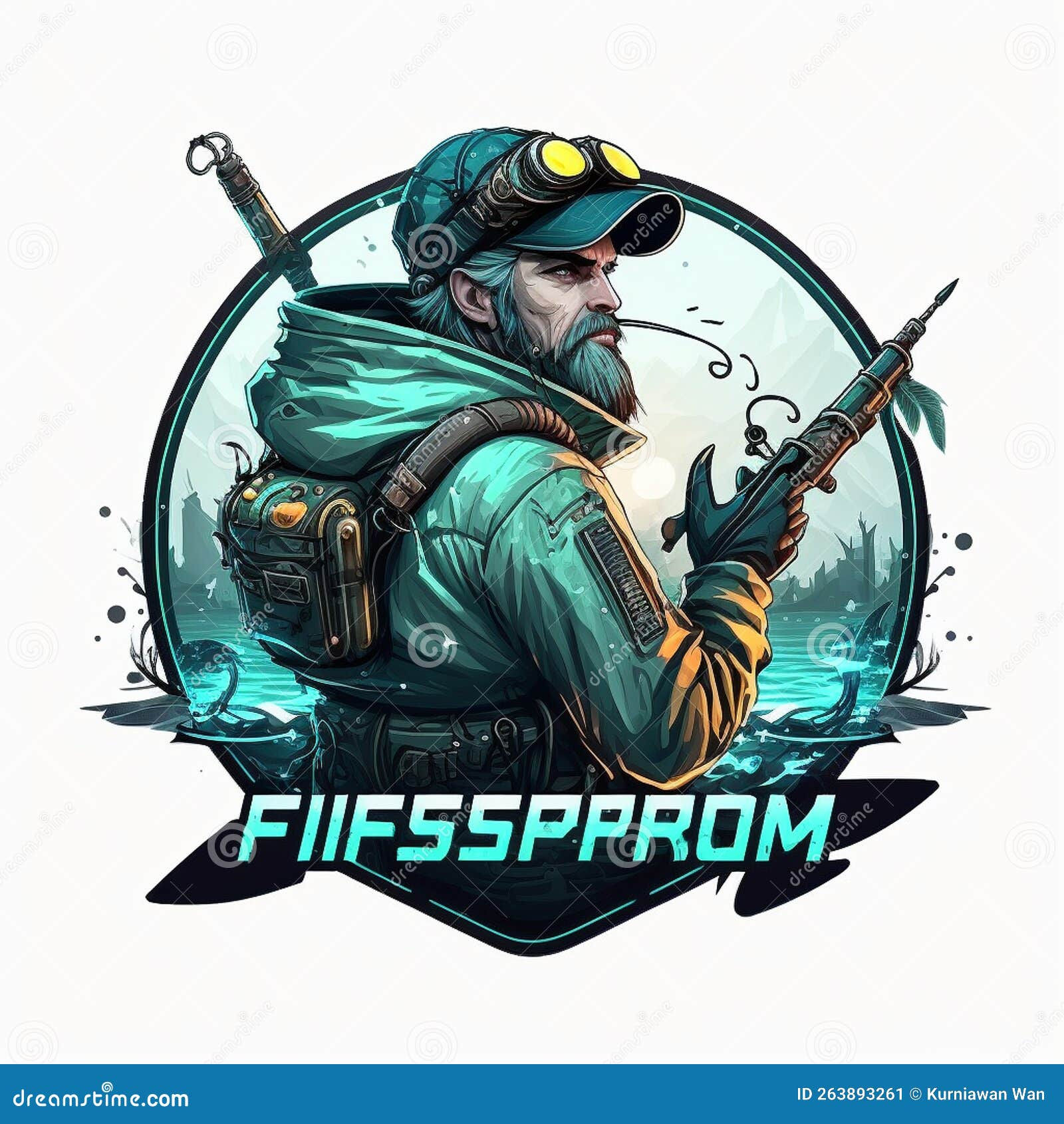 Wallpaper #shyAQJMB8JfcLg2J2fbR110 Fisherman Cyberpunk Style Design Logo Esport Stock Illustration