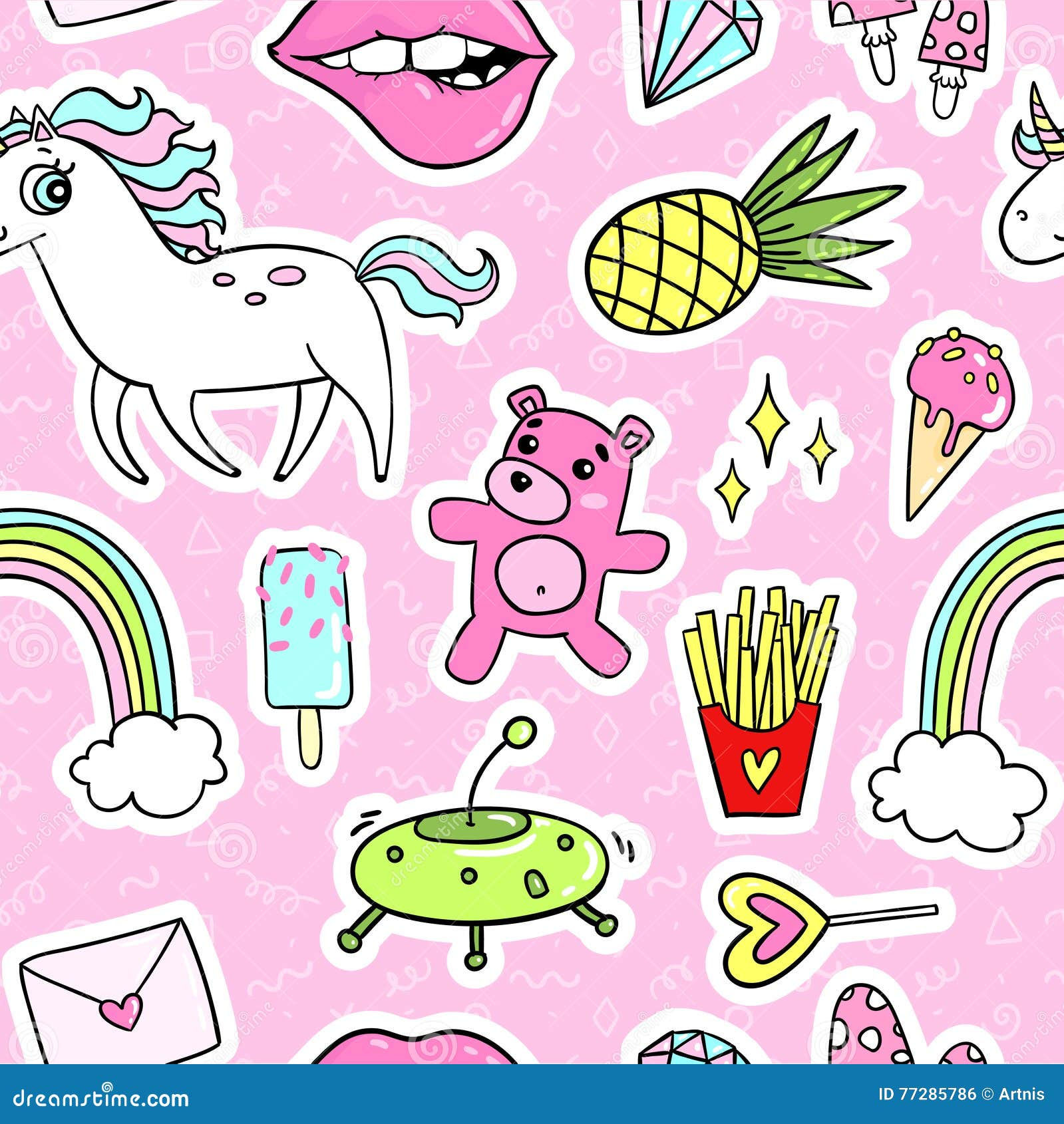 Wallpaper #MB2eLJMBlOZrFDOk1stg262 Fashion Quirky Cartoon Doodle Seamless Pattern with Cute Elements Stock