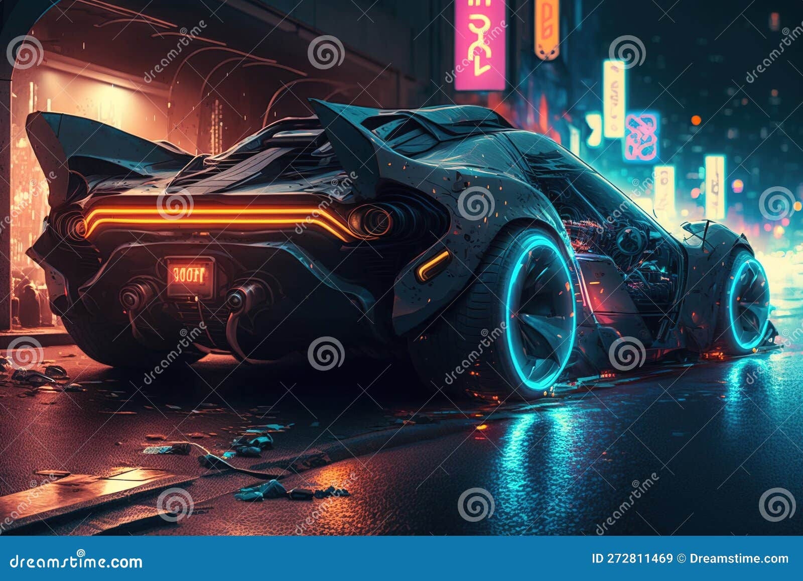 Wallpaper #vWc-8pIBSpphPi3-PW9E68 Sports Cyberpunk Futuristic Car on a Neon Cyberpunk Background Night