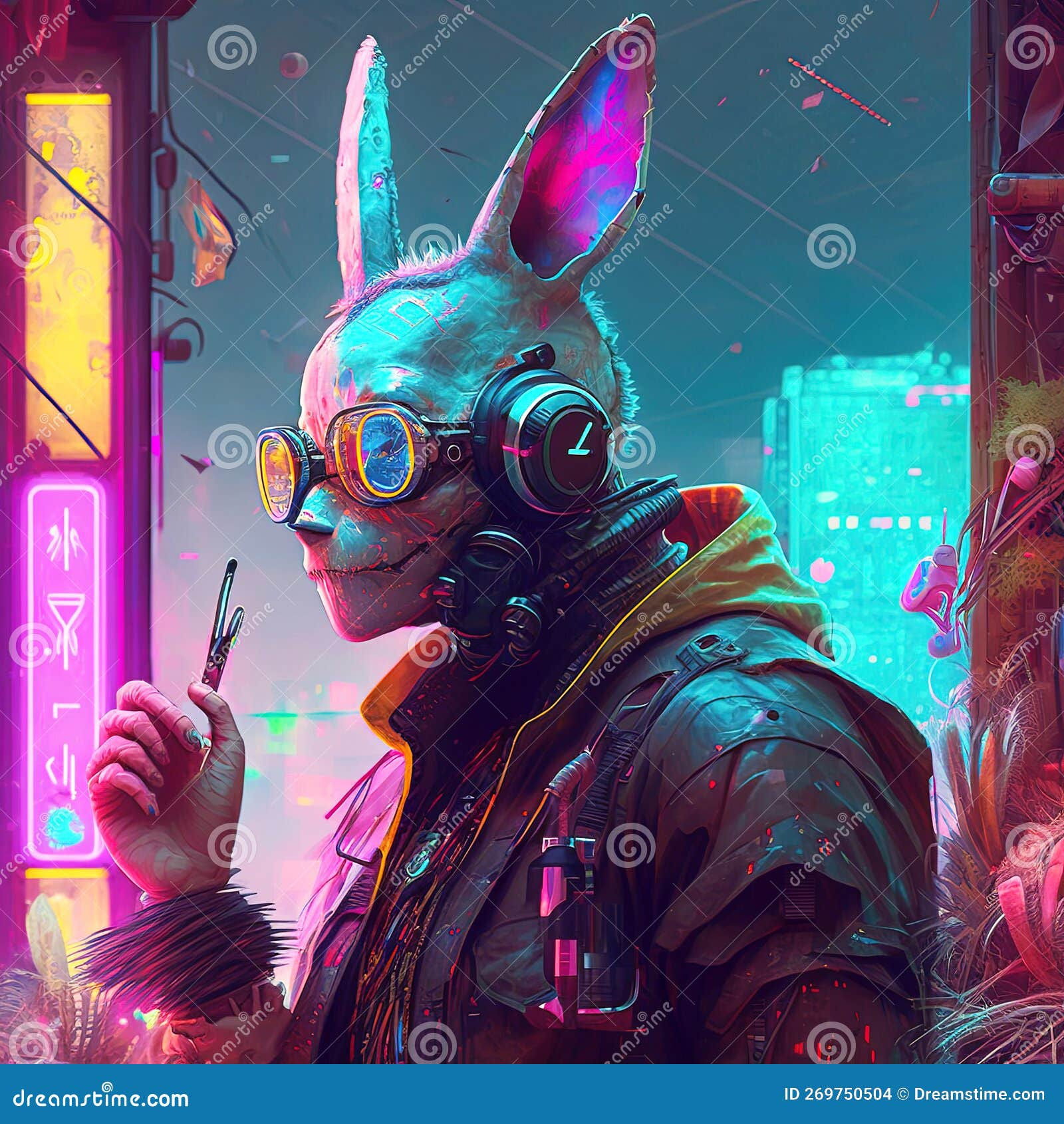 Wallpaper #qa3MMZMBKf019FdaUxGB16 Futuristic Easter Rabbit in Cyberpunk Style Generative AI Stock