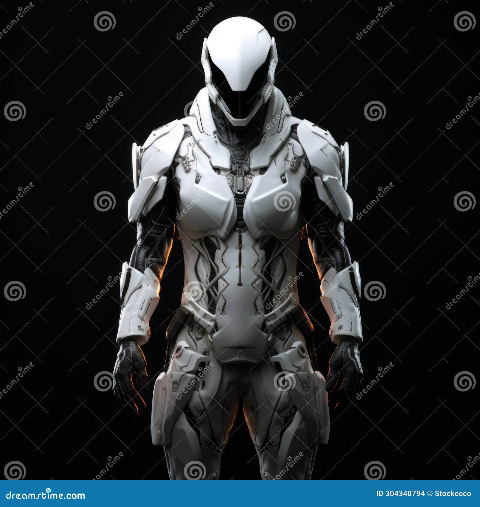 Wallpaper #K2dt95IBSpphPi3-a4aI117 Futuristic Sci Fi Man in Armor Dark White and Light Orange Design