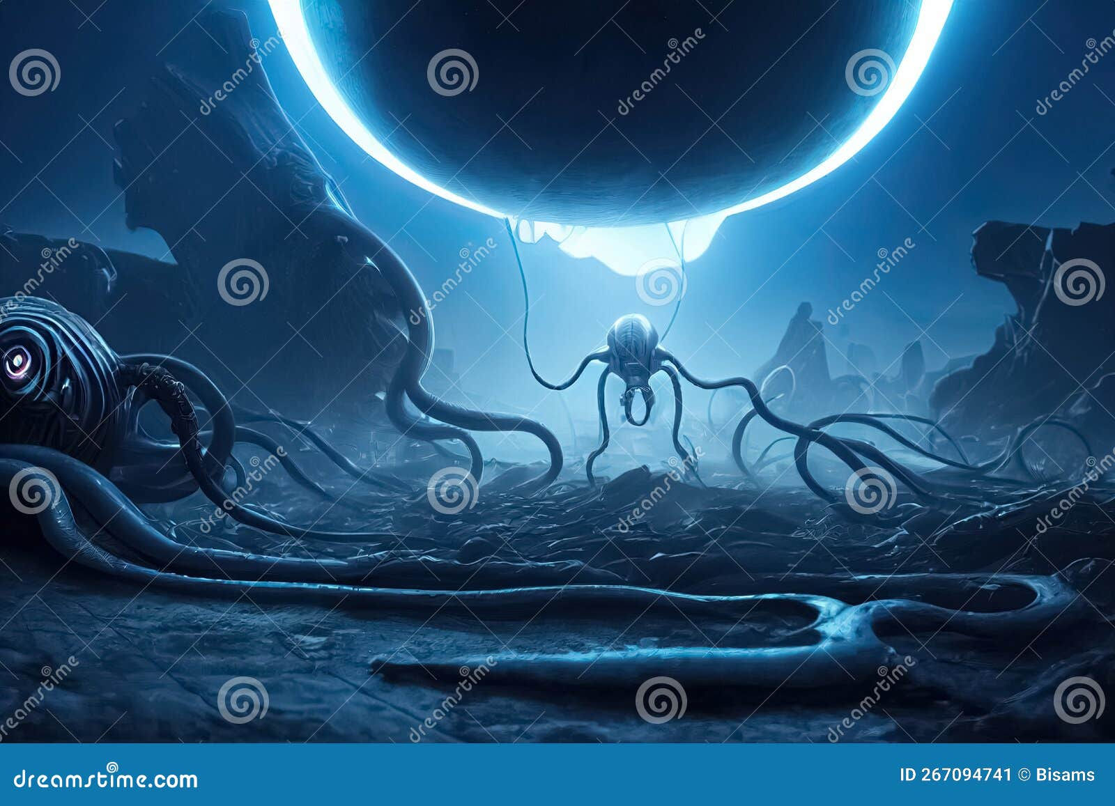 Wallpaper #2GgfJJMBSpphPi3-Azfz79 Futuristic Aliens with Tentacles 3D Illustration of Science Fiction