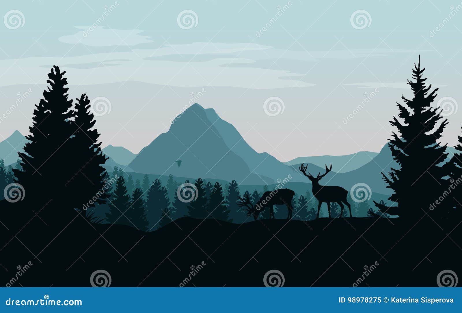 Wallpaper #x--qS5MBMN-XEVvVnztn196 Landscape with Blue Mountains Forest and Silhouettes of Trees a Stock