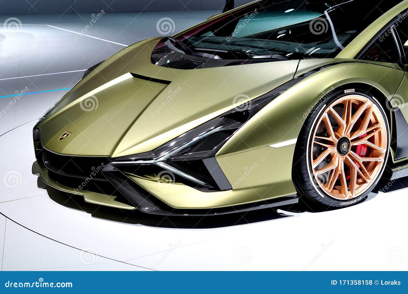 Wallpaper #2meb55IBSpphPi3-_DiQ51 Lamborghini Sian Red Supercar on Stage Editorial Stock Photo Image