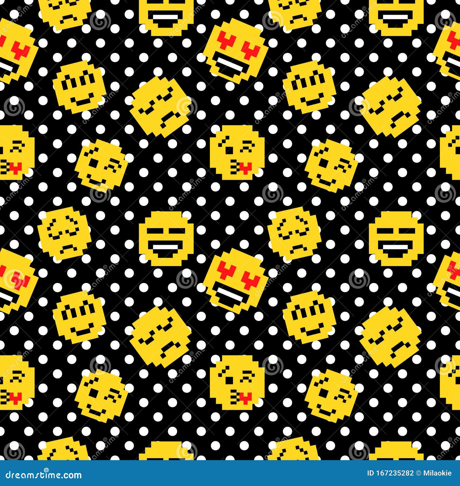 Wallpaper #42exDJMBSpphPi3-h9_r81 Retro Pixel Art Seamless Pattern with Smiles 80s and 90s Style Stock