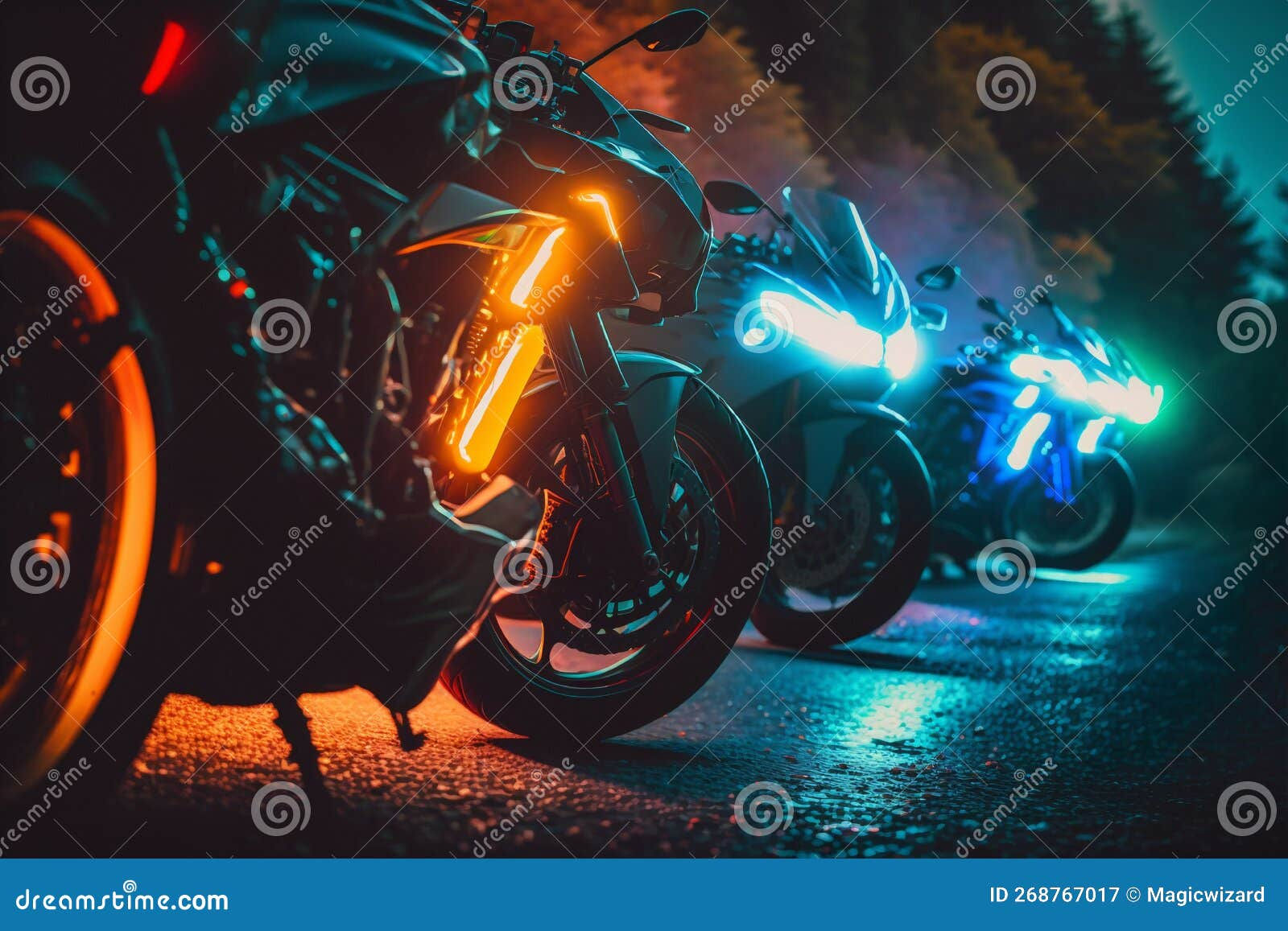 Wallpaper #3mf565IBSpphPi3-3E9y320 Racing Cyberpunk Motorcycles Down a Road Stock Illustration