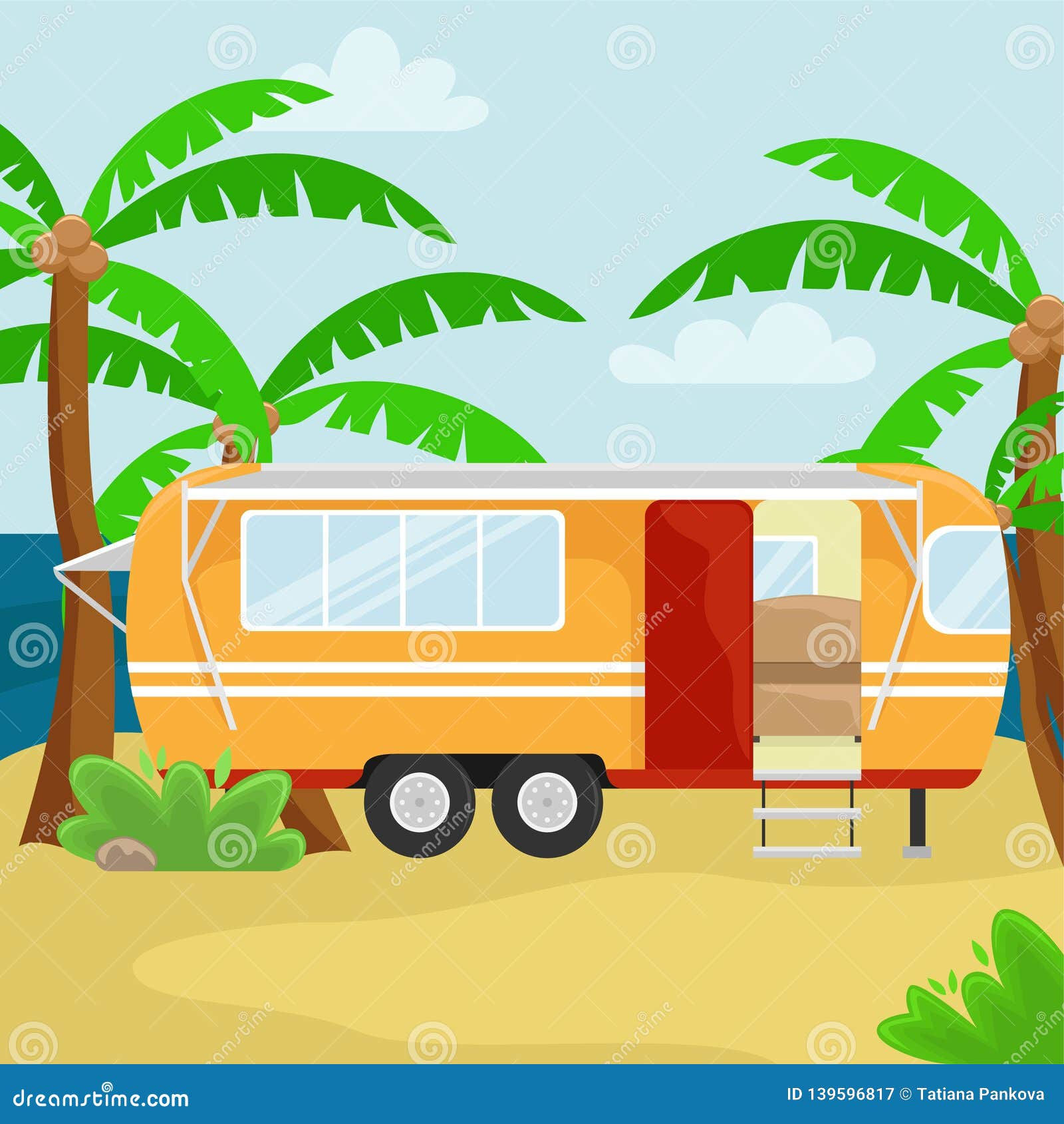 Wallpaper #5_8FapMB3lSXT3zUC-WN193 Retro House on Wheels for Traveling Car Travel in the Tropics Vector