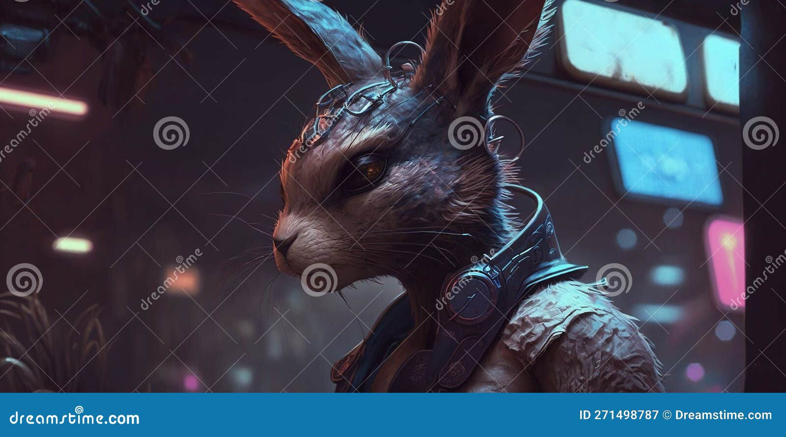 Wallpaper #qa3MMZMBKf019FdaUxGB62 Rabbit Cyberpunk in Human Form Generative AI Stock Illustration