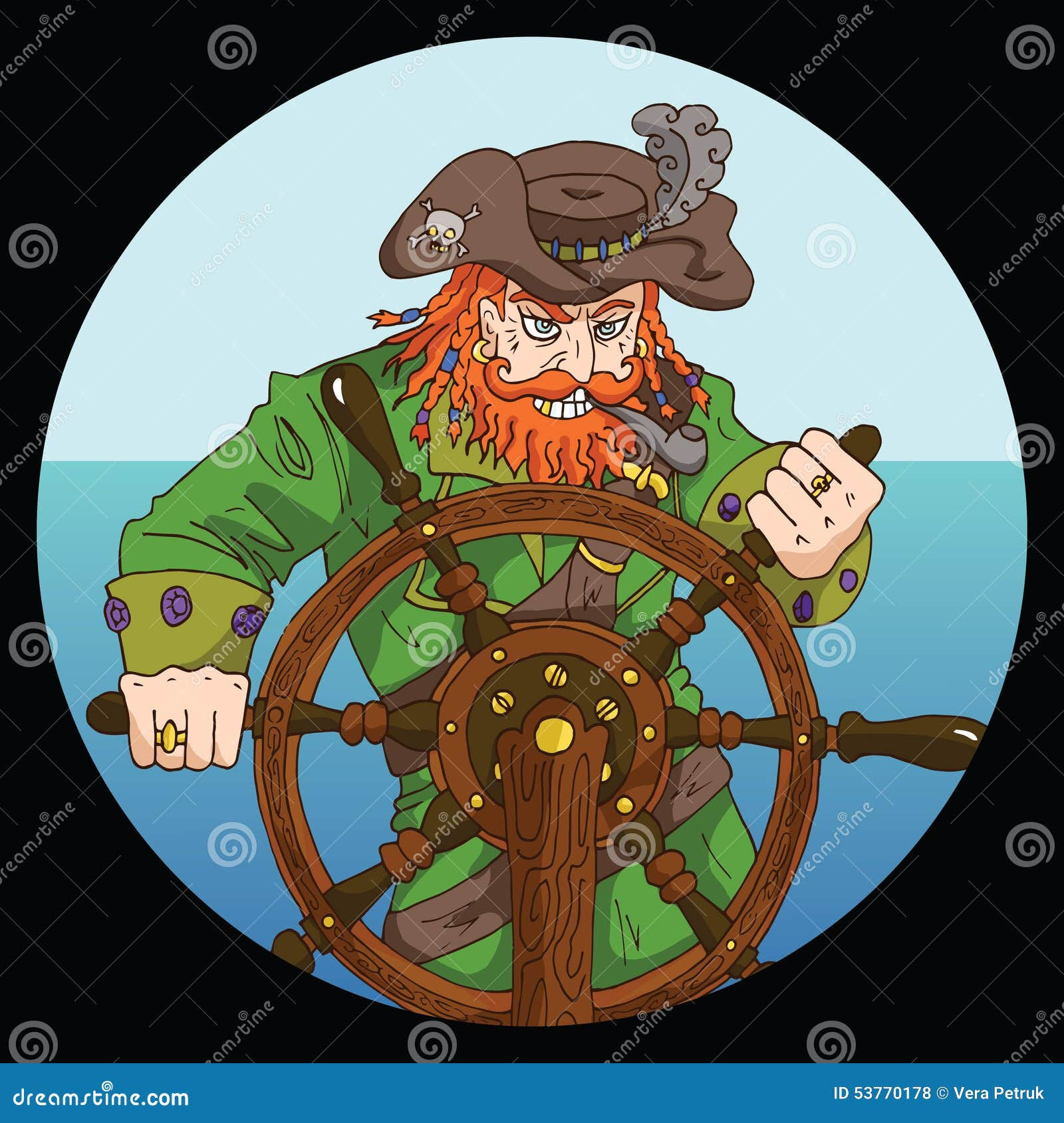 Wallpaper #0jEXNpMB5zzyi_yYPFik9 Red Beard Captain with Wheel on Sea Background Stock Vector