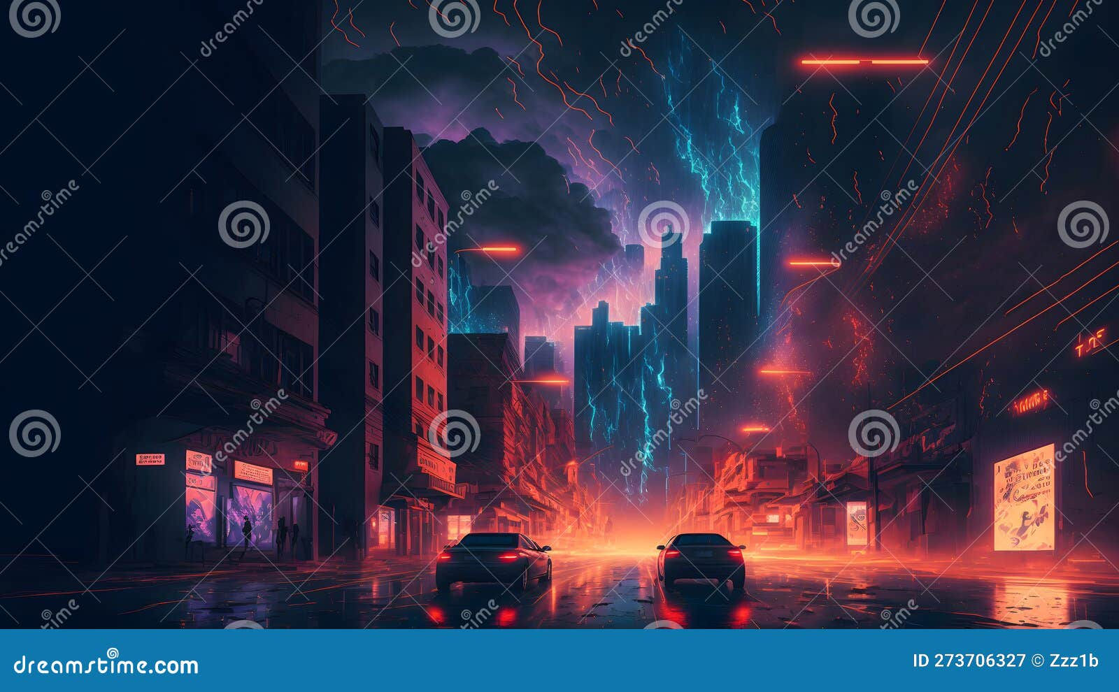Wallpaper #ydaCbJMBUgzxPzCh5_DA226 Rainy Night in Cyberpunk City Street Neural Network Generated Art