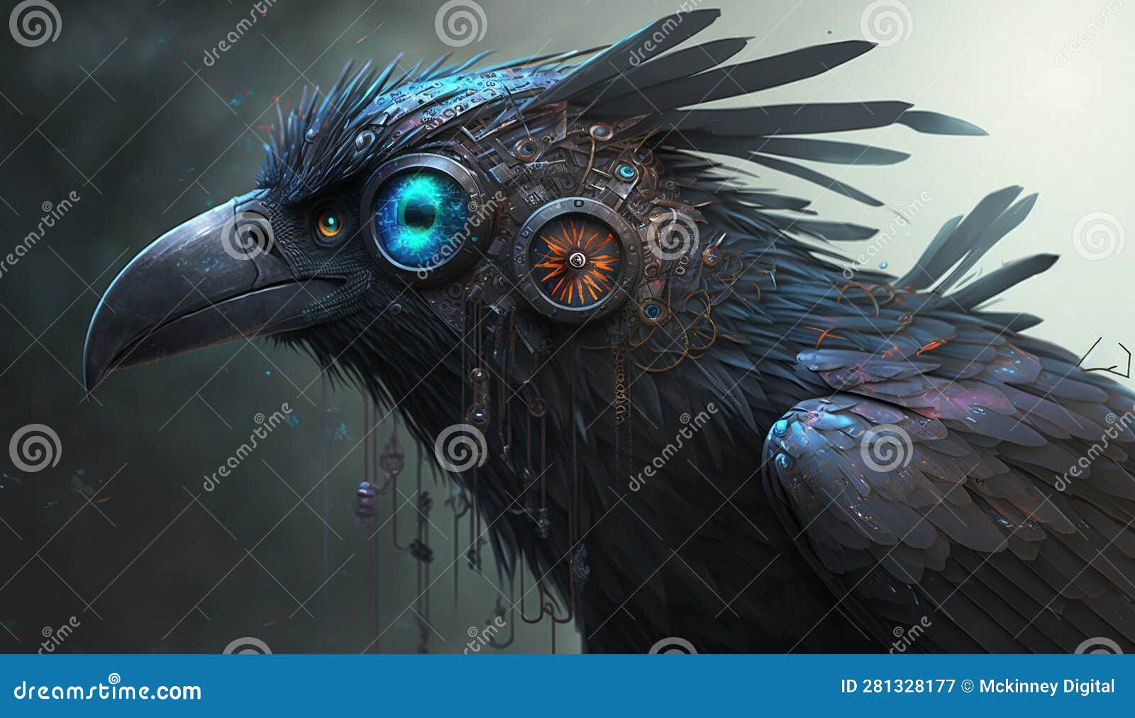 Wallpaper #cDFKNZMB5zzyi_yYTVYy160 Robotic Futuristic Crow with Neon Glow Created Using AI Generative