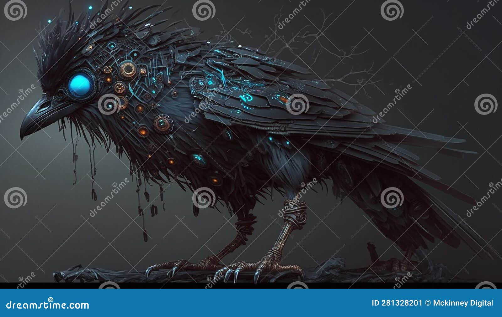 Wallpaper #cDFKNZMB5zzyi_yYTVYy141 Robotic Futuristic Crow with Neon Glow Created Using AI Generative
