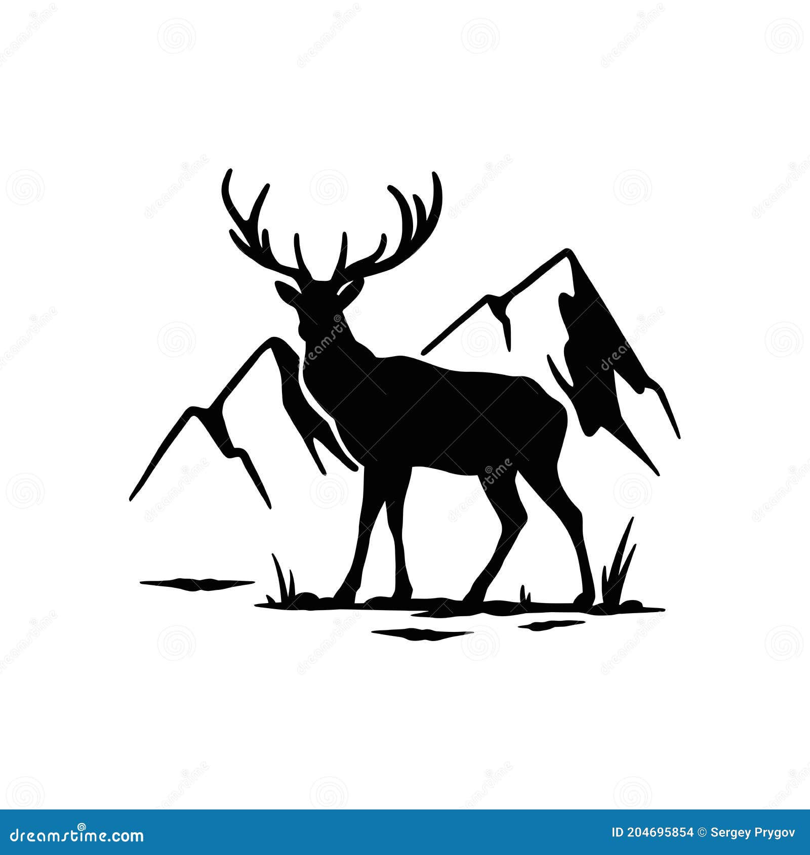 Wallpaper #x--qS5MBMN-XEVvVnztn444 Deer Male Horned Mountain Landscape Wildlife Stencils Mountain
